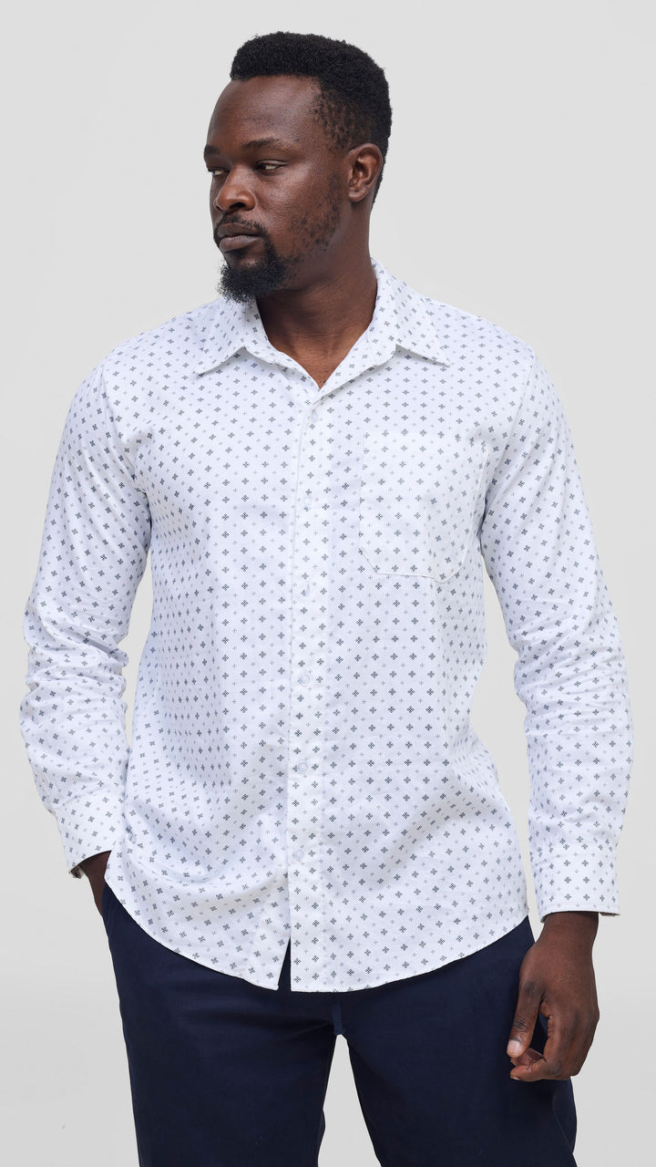 Safari By Vivo Mens Cotton Short Sleeve Shirt - White / Black Print