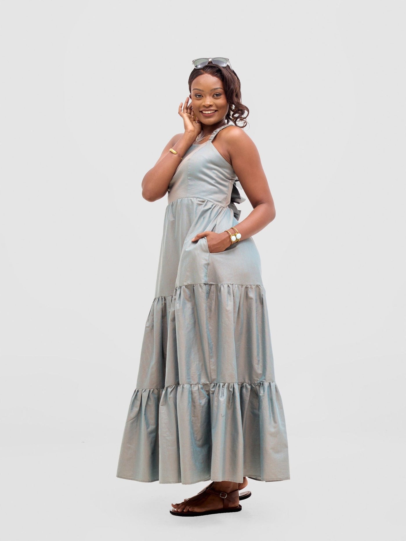 Safari Kikoy Tie Back Maxi Dress - Frost - Shopzetu
