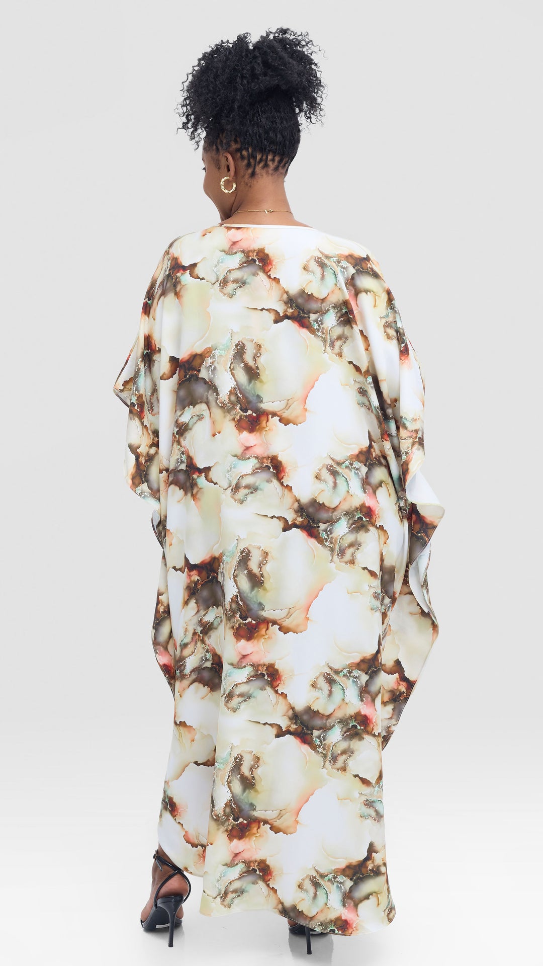 Vivo Amai Maxi Kaftan In Textured Satin -Cream / Hunters Print
