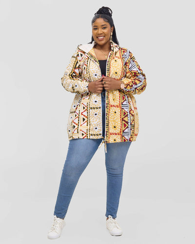 Gravio Fashions Golden Tribal Hoodie Jacket - Cream / Yellow - Shopzetu