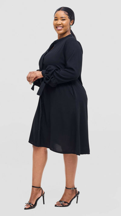 Lucille Couture Elaine Shirt Dress - Black - Shopzetu