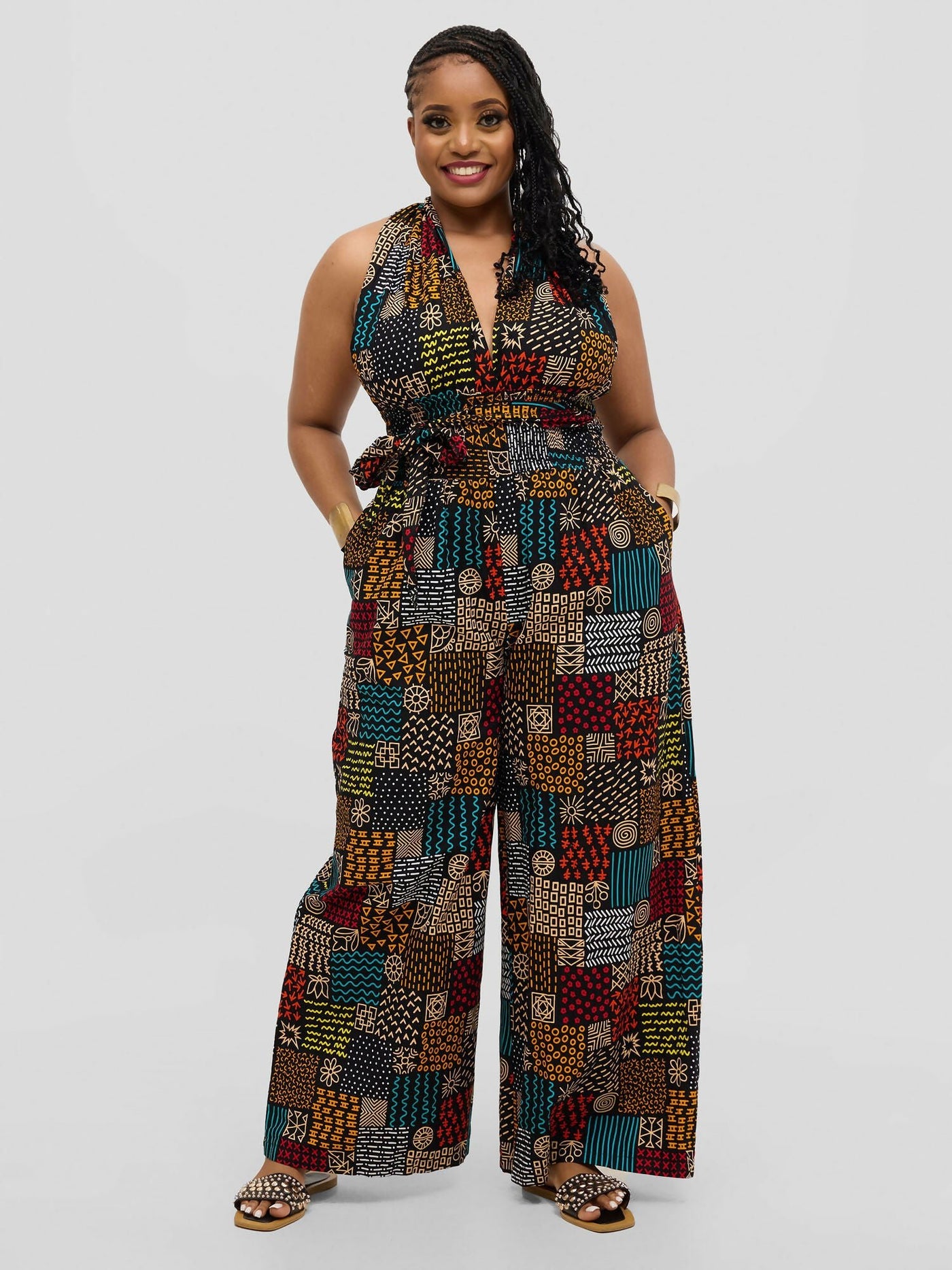 Waridi Africa Fanaka Jumpsuit - Multicolored African Print - Shopzetu
