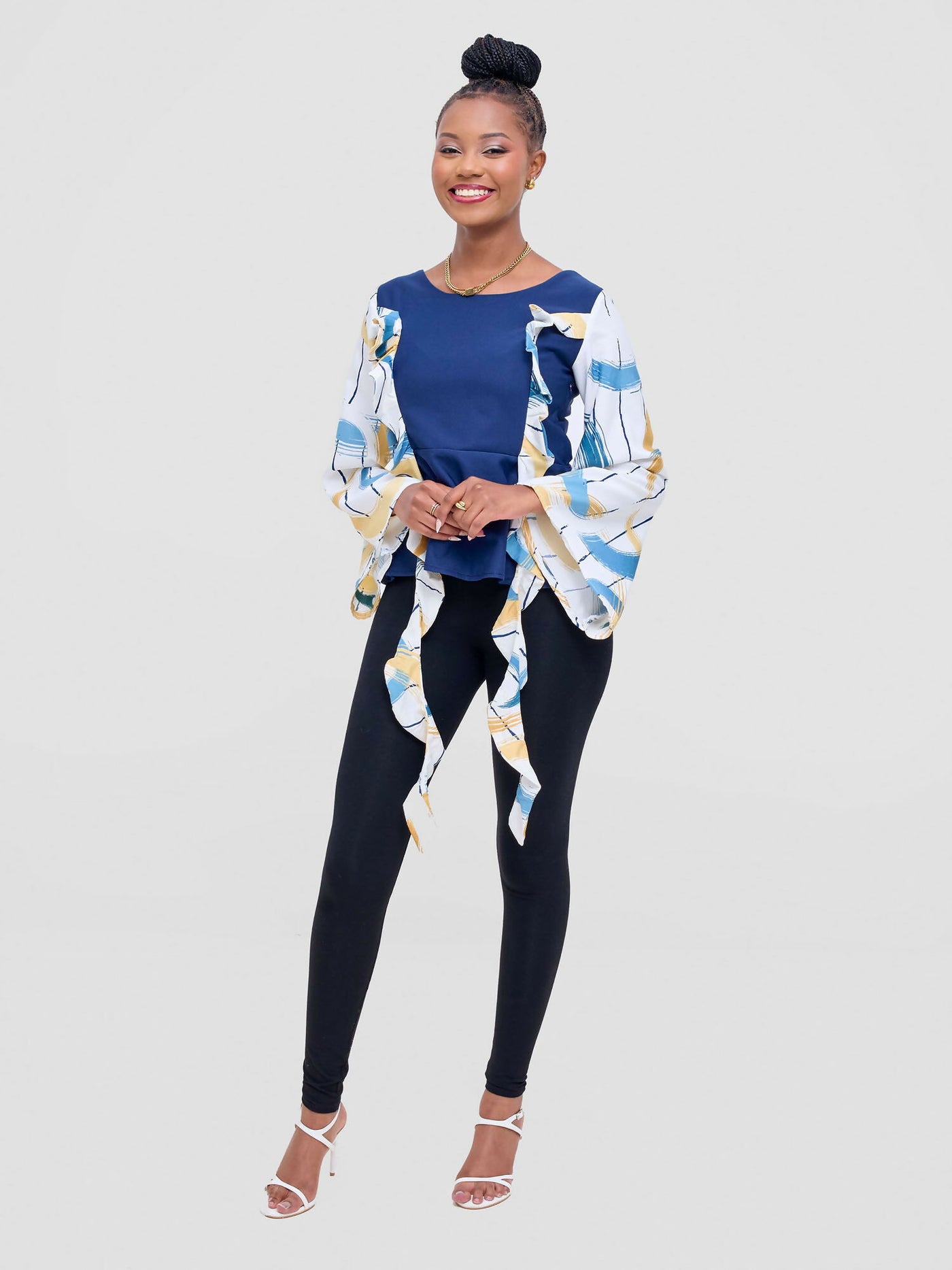 DnD Couture Didi Luxe Blouse Top - Navy Blue - Shopzetu