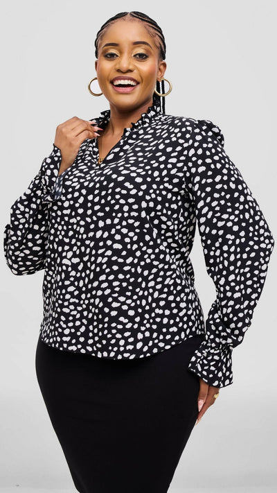 Lizola Landry Blouse Top - Black / White - Shopzetu