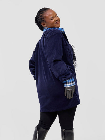Zoya Aridi Unisex Shacket (Corduroy) - Navy / Blue Flannel - Shopzetu