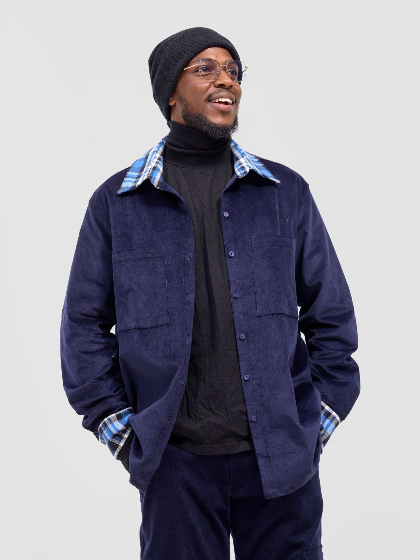 Zoya Aridi Unisex Shacket (Corduroy) - Navy / Blue Flannel - Shopzetu