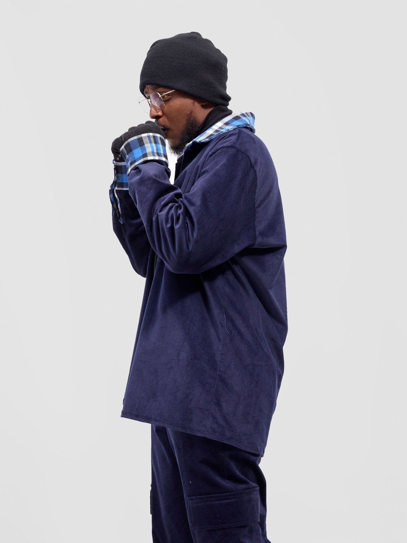 Zoya Aridi Unisex Shacket (Corduroy) - Navy / Blue Flannel - Shopzetu