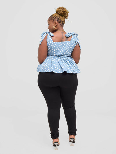 Pure Buxom Polka Tie Strap Peplum Top - Blue - Shopzetu
