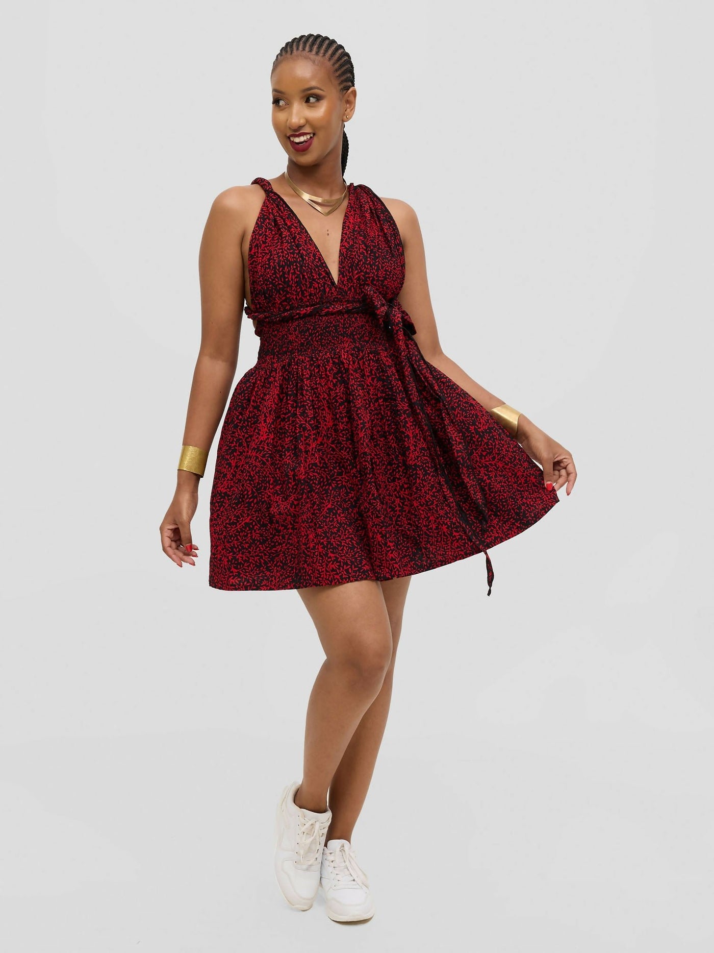 Waridi Africa Kwanza Skater Dress - Red / Black - Shopzetu