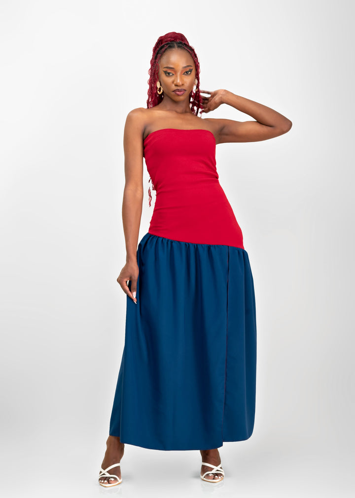 Da'Joy Fashions Antares Dress - Maroon / Sapphire Blue