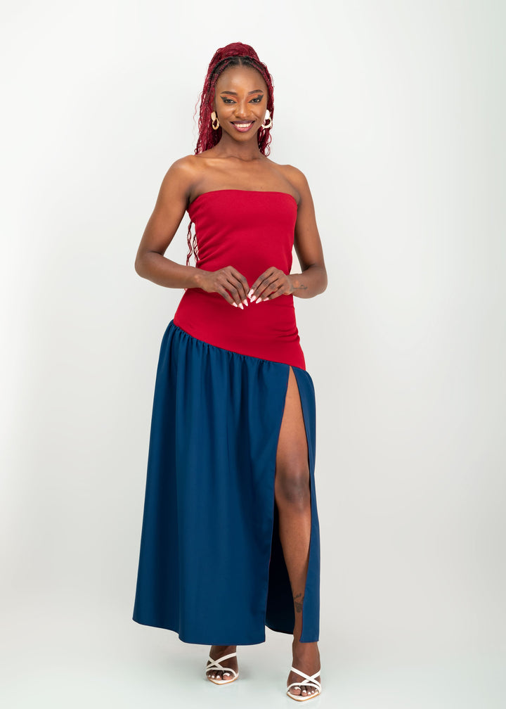 Da'Joy Fashions Antares Dress - Maroon / Sapphire Blue