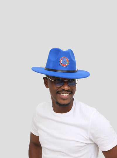 Umbo Collections Crown Beaded Fedora Hat - Royal Blue