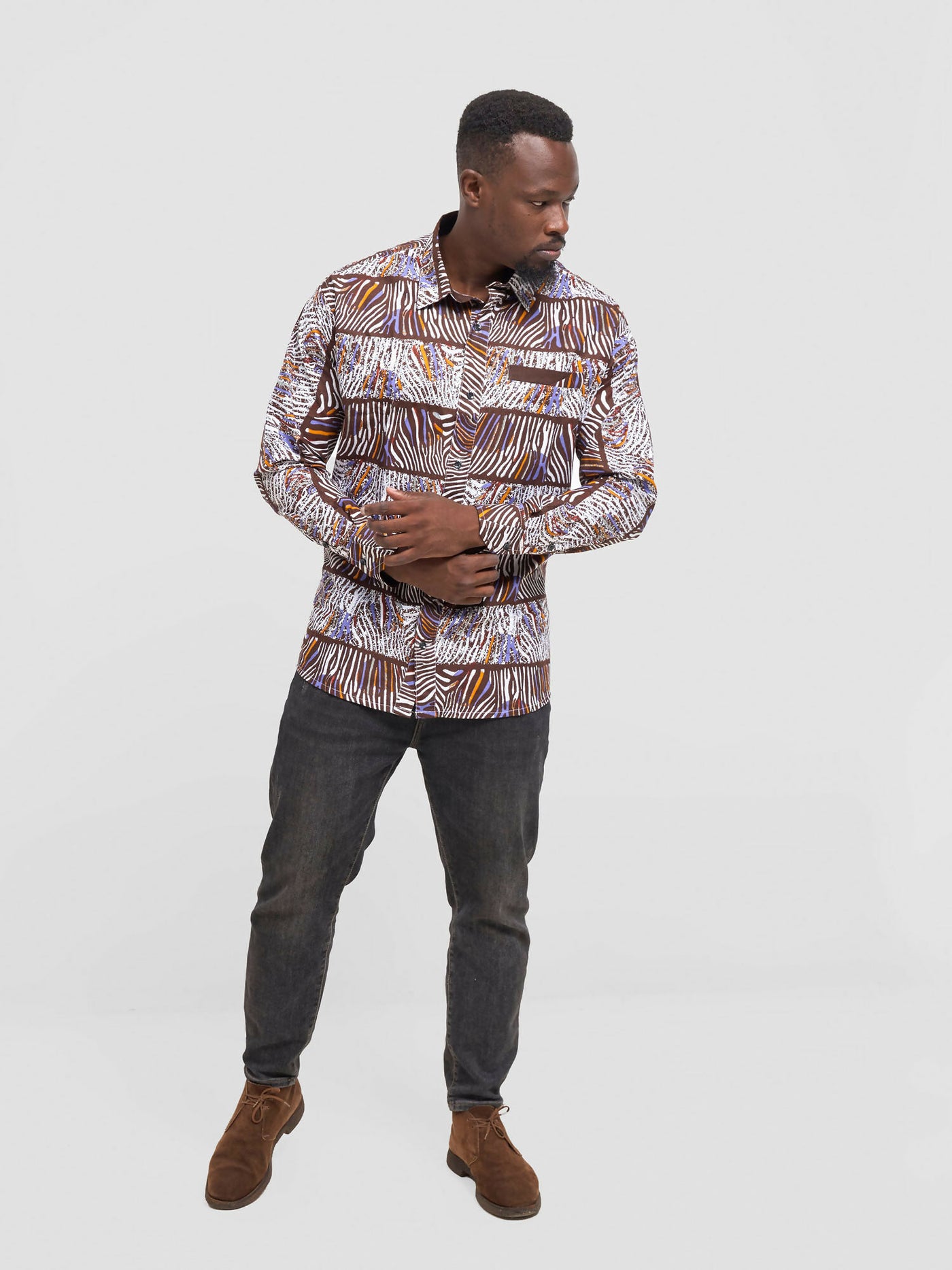 Mendilines Warm African Shirt - Brown / Purple Print - Shopzetu
