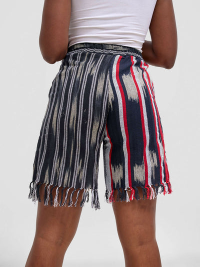 Liquid Lemn Mapachapacha Elasticated Cozy Fringe Linen Short - Multicolored - Shopzetu