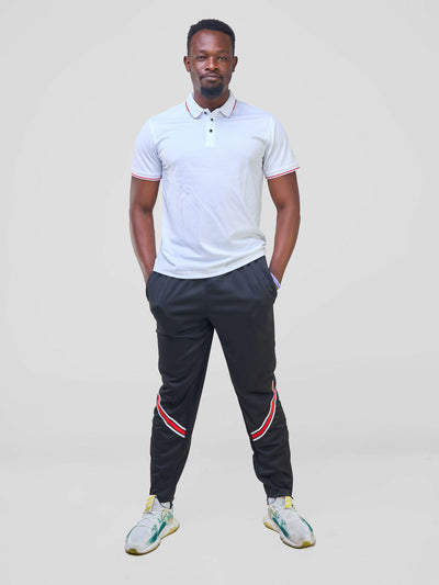 Track Pants W/Elastic Drawstring Waist - Black - Shopzetu