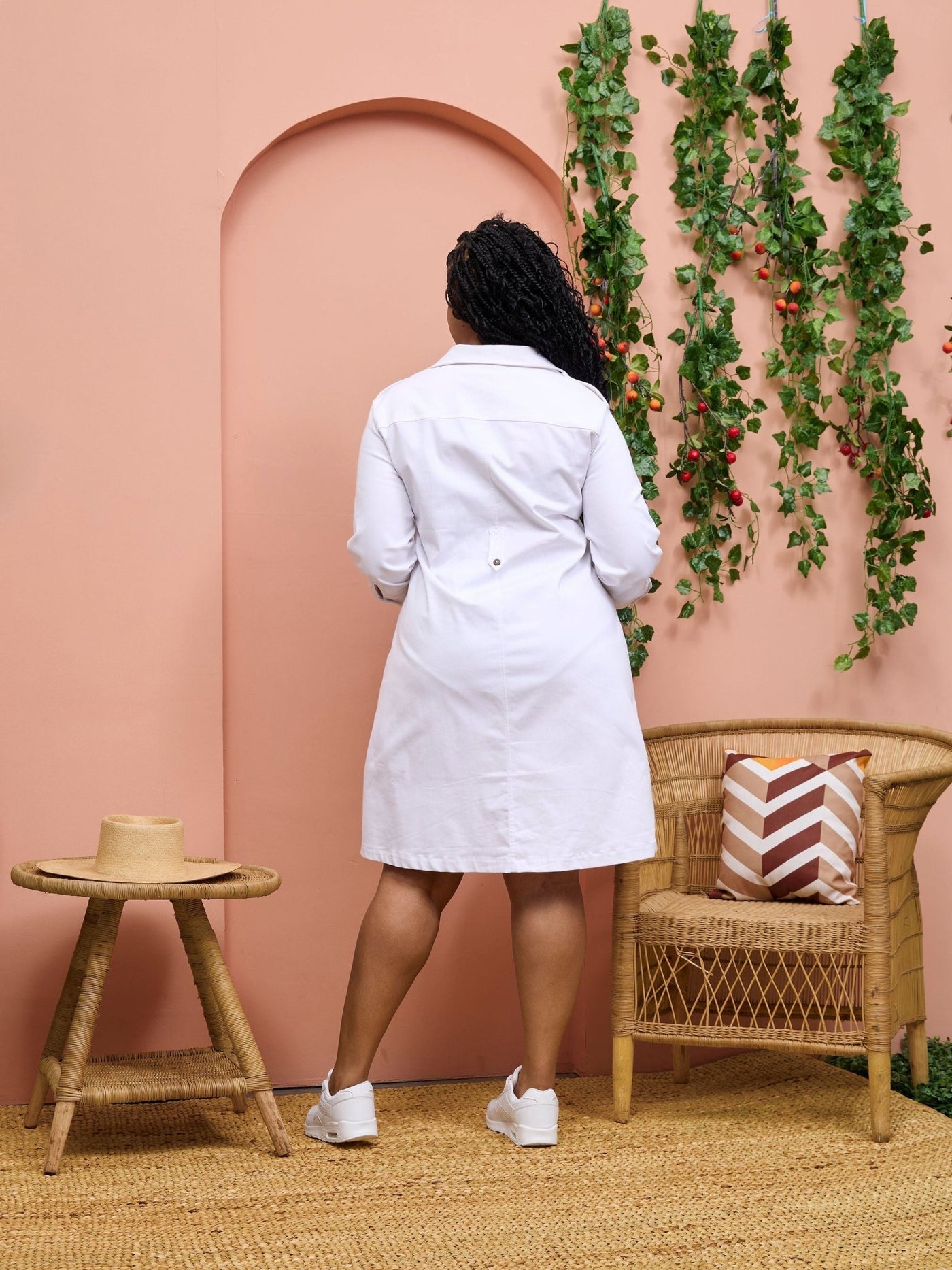 Safari Chui 3/4 Sleeve A - Line Dress - White - Shopzetu