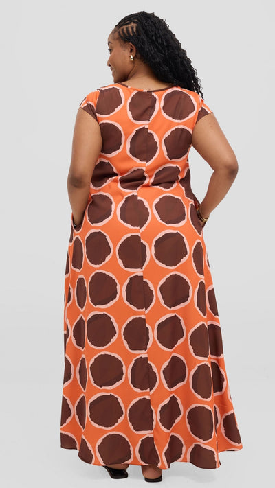 Vivo Basic Round Neck Maxi Dress - Chocolate / Orange - Shopzetu