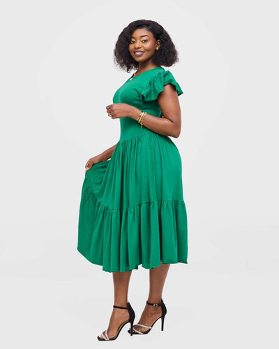 Gravio Fashions Emeria Midi Dress - Green - Shopzetu