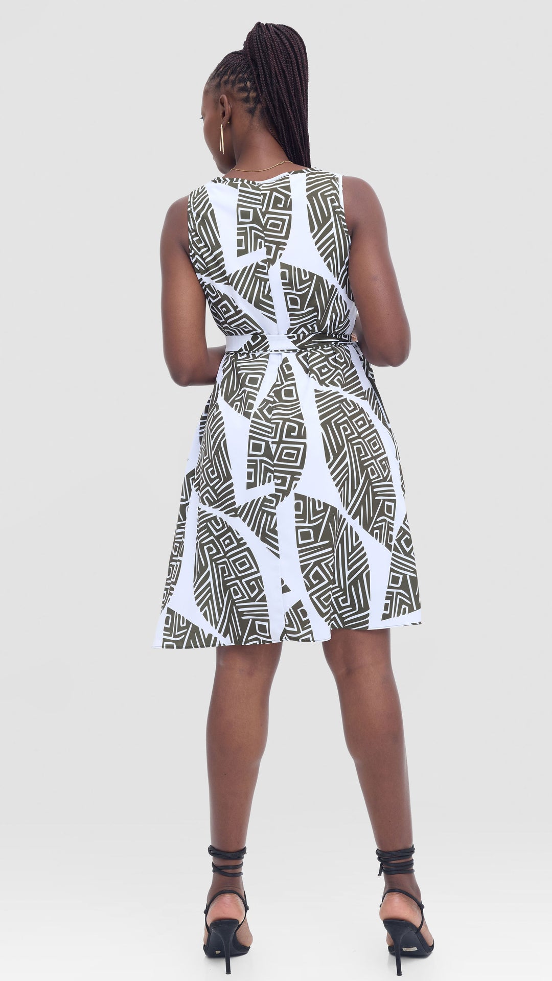 Vivo Basic Sleeveless Tent Dress in Crepe - White / Dark Hunters Print
