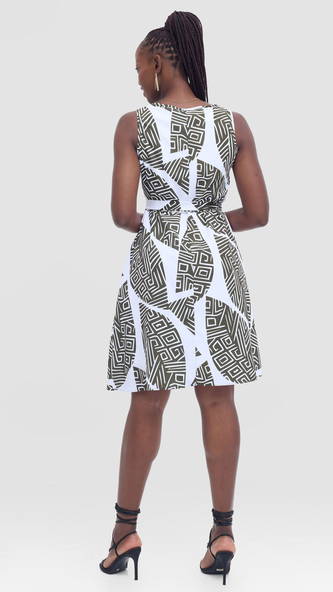 Vivo Basic Sleeveless Tent Dress in Crepe - White / Dark Hunters Print