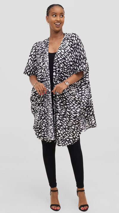 Vivo Samira Wide Satin Kimono - White / Black Print - Shopzetu