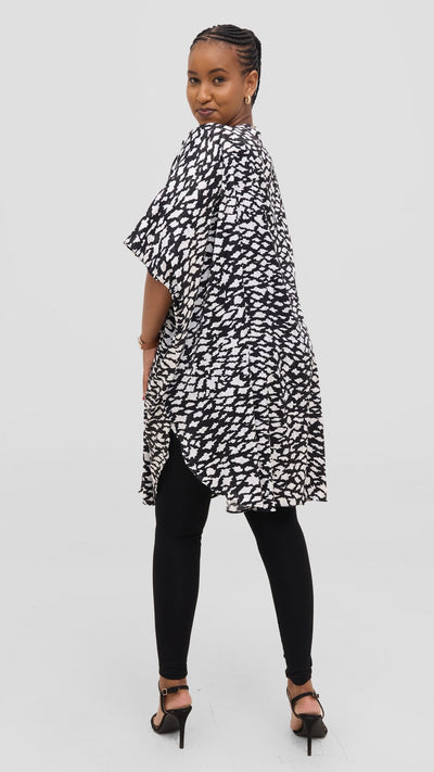 Vivo Samira Wide Satin Kimono - White / Black Print - Shopzetu