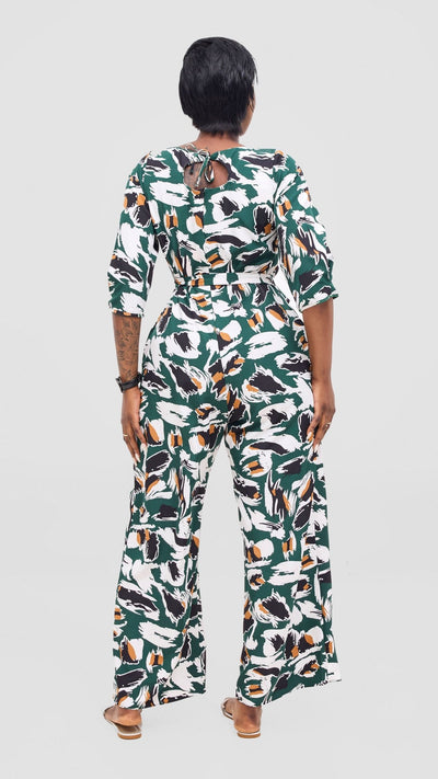 Vivo Zahari Sweatheart Neck Jumpsuit - Green / Black Print - Shopzetu