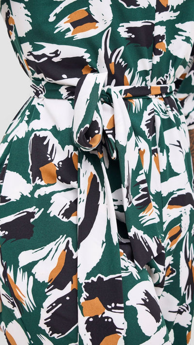 Vivo Zahari Sweatheart Neck Jumpsuit - Green / Black Print - Shopzetu