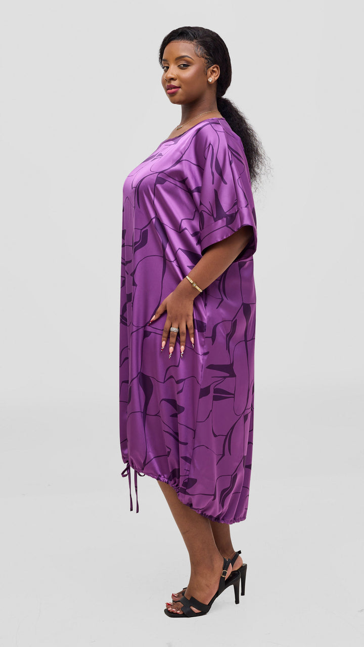 Vivo Liora Drawstring Midi Dress - Purple / Dark Purple Ziza Print