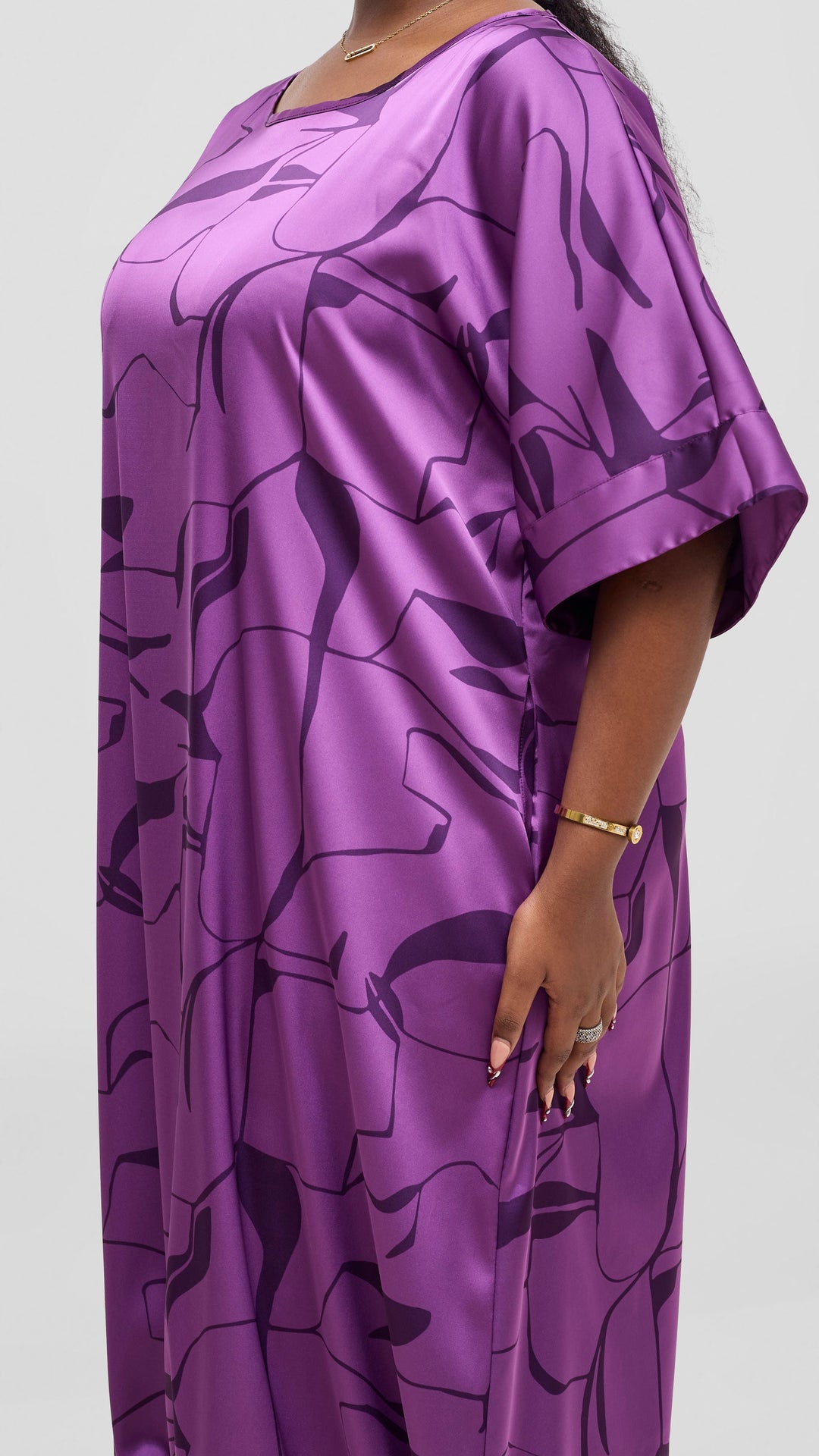 Vivo Liora Drawstring Midi Dress - Purple / Dark Purple Ziza Print