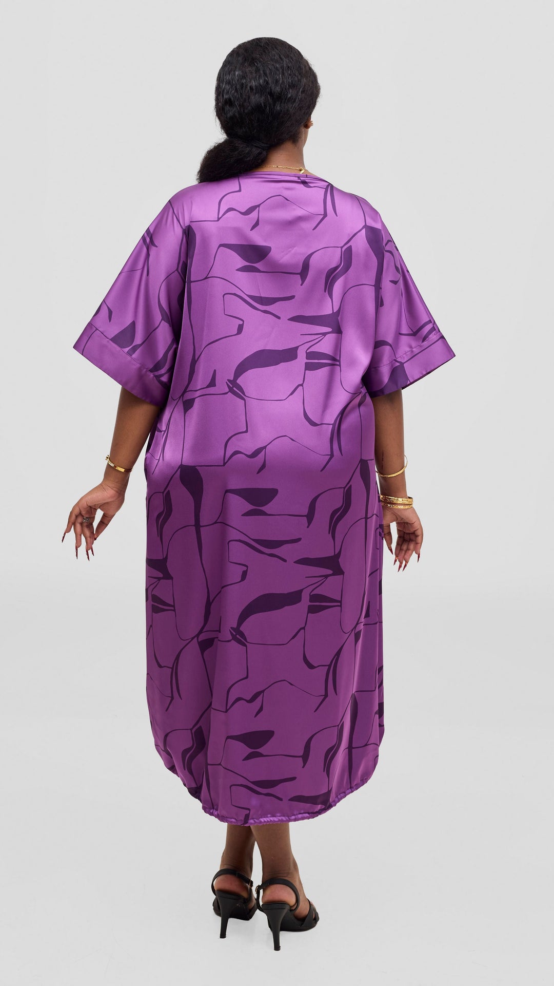 Vivo Liora Drawstring Midi Dress - Purple / Dark Purple Ziza Print