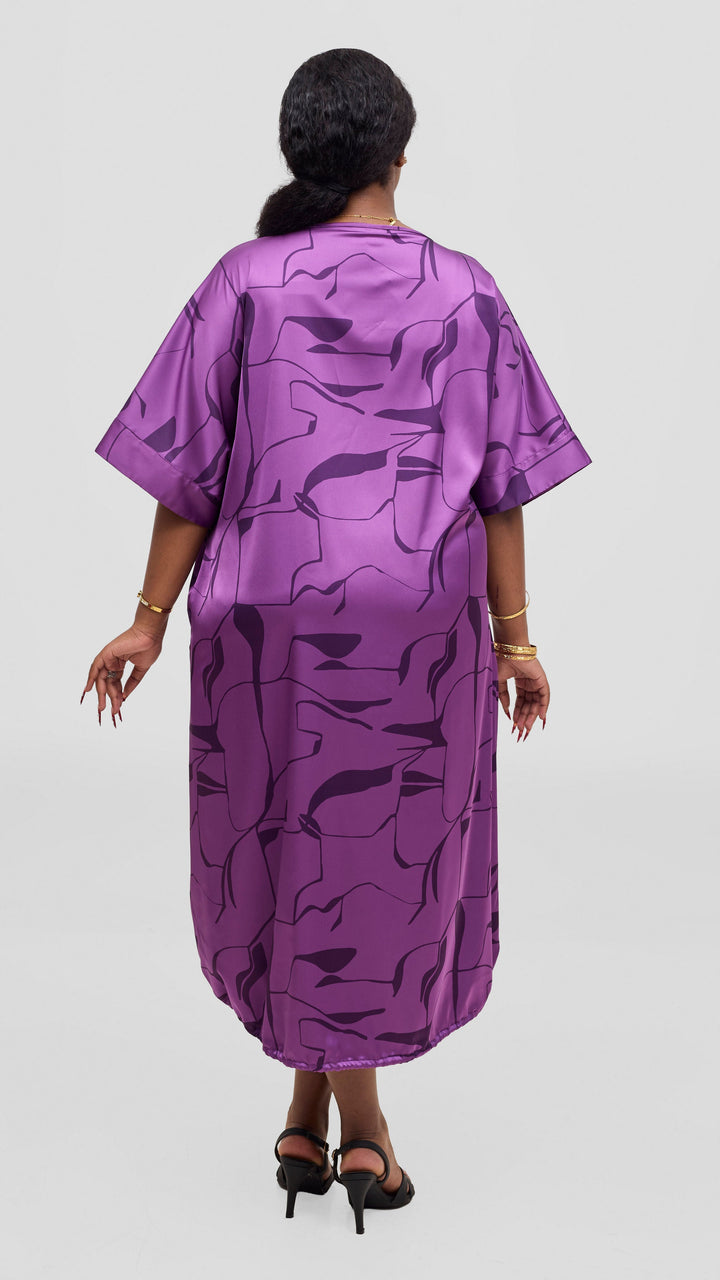 Vivo Liora Drawstring Midi Dress - Purple / Dark Purple Ziza Print