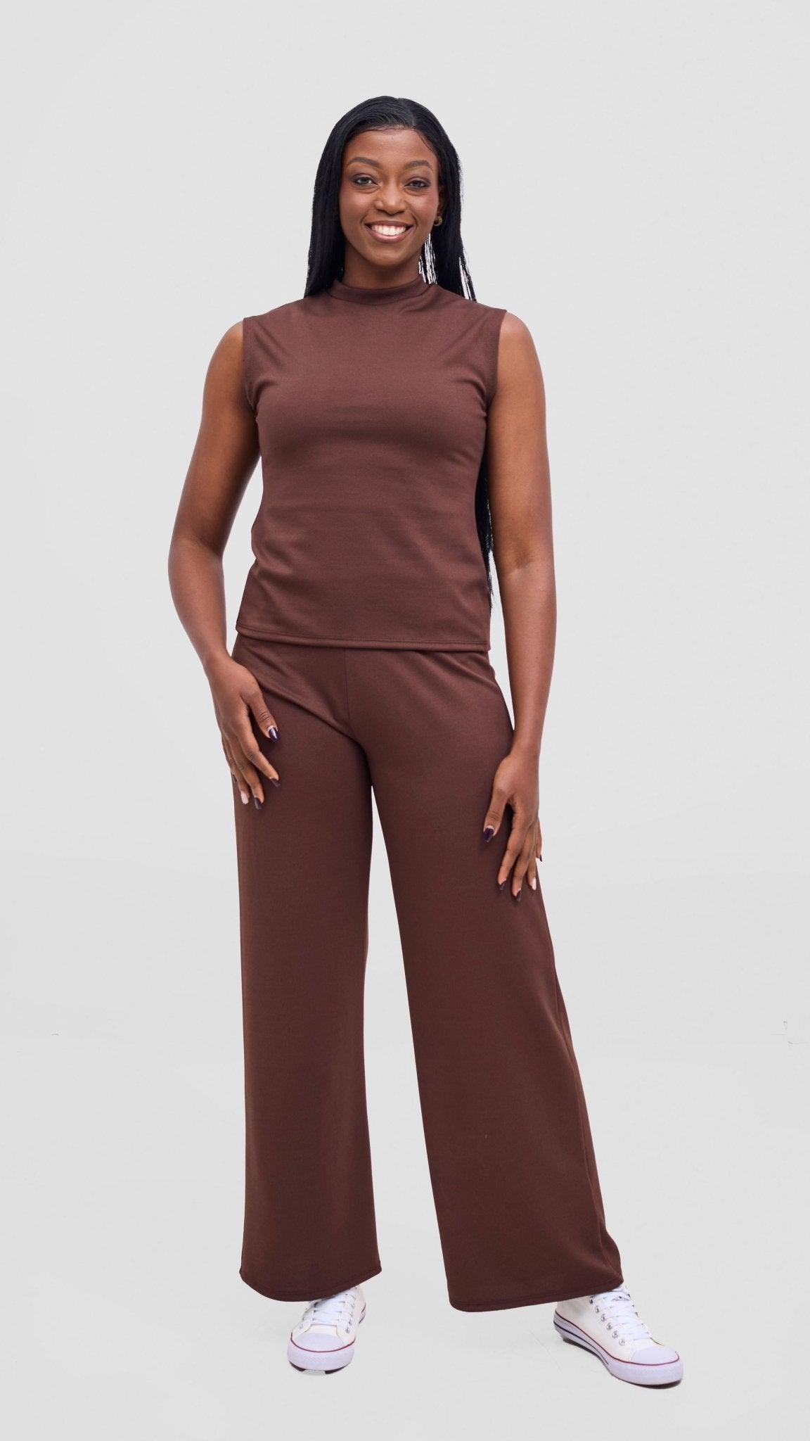 Vivo Selah Mock Neck Top - Chocolate - Shopzetu