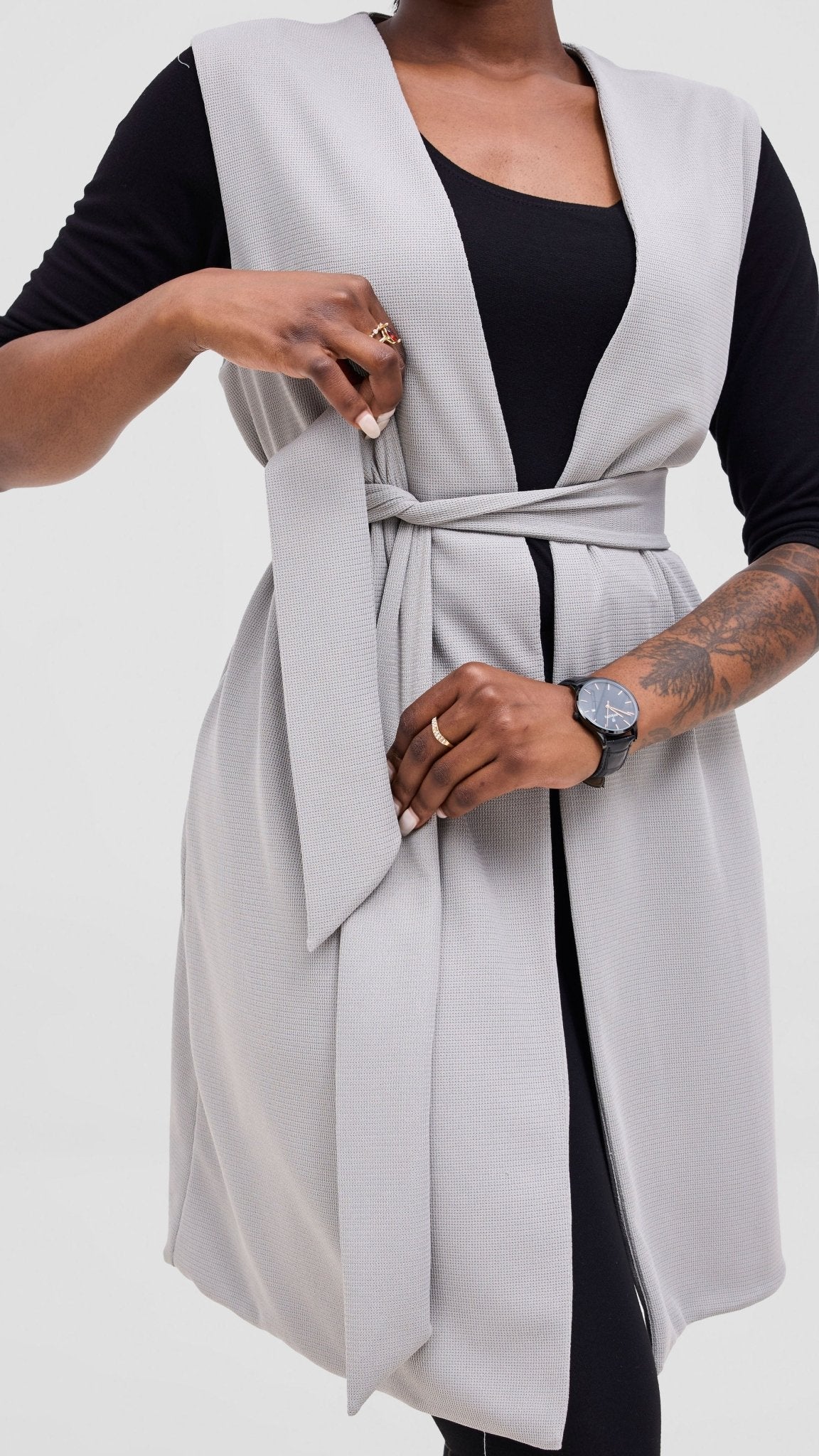 Vivo Selah Double Layered Coat - Light Grey - Shopzetu