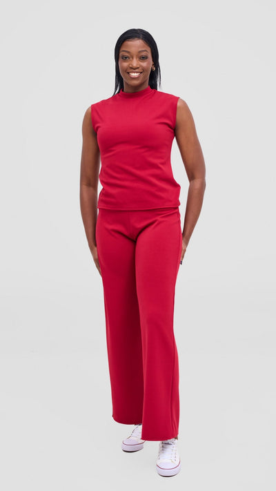 Vivo Selah Mock Neck Top - Dark Red - Shopzetu