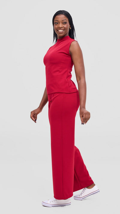 Vivo Selah Mock Neck Top - Dark Red - Shopzetu