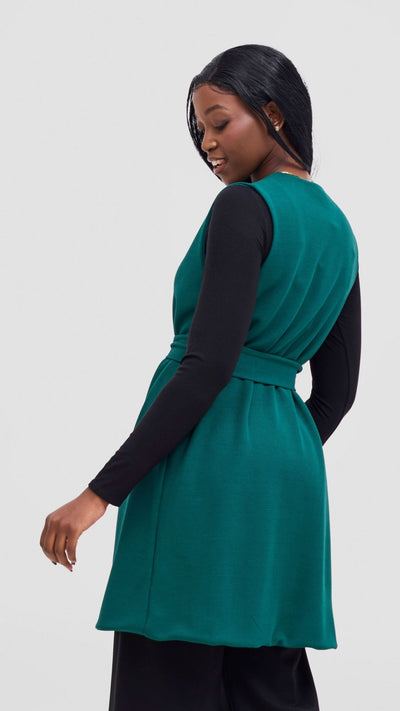 Vivo Selah Double Layered Coat - Dark Green - Shopzetu