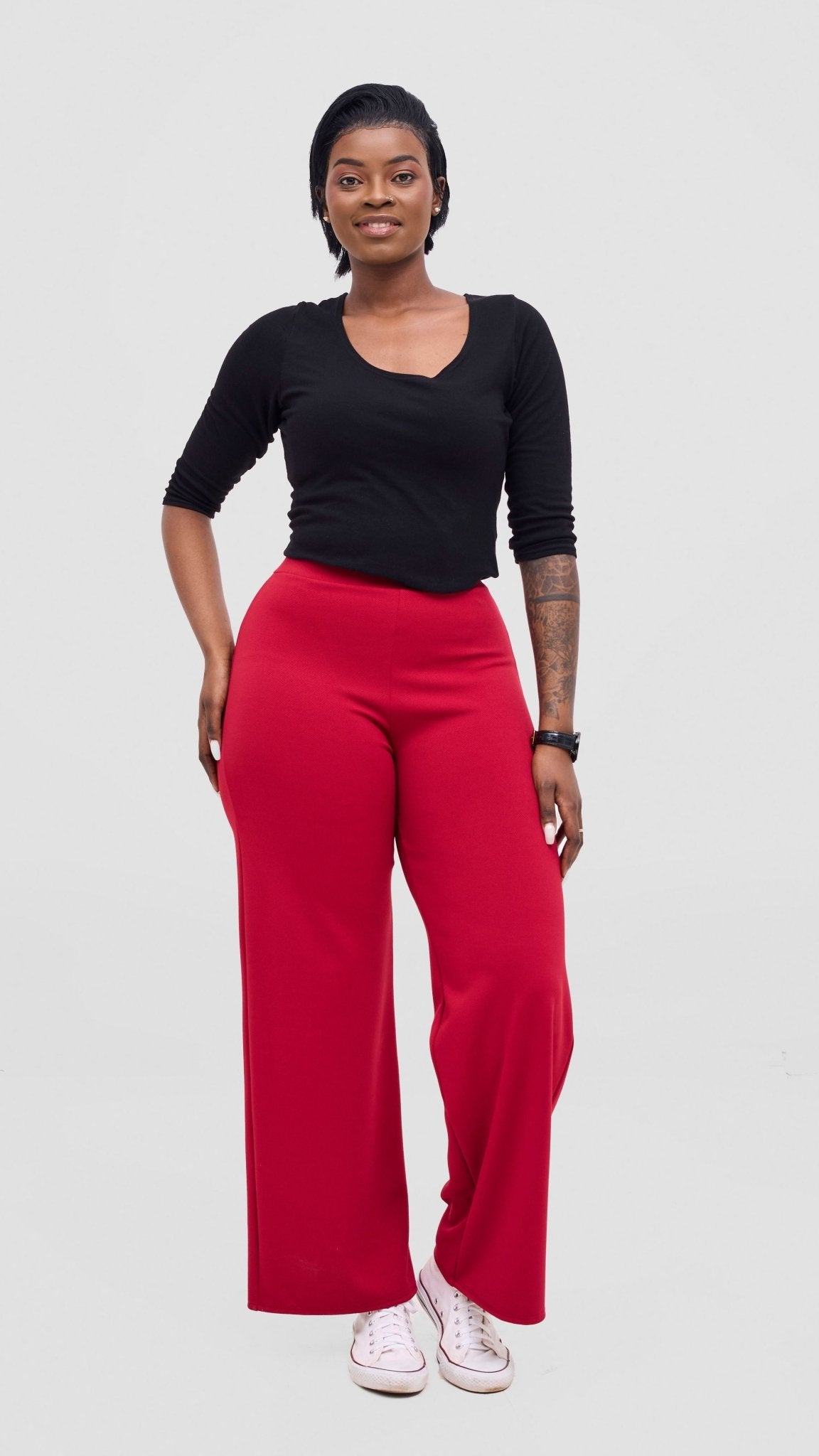 Vivo Selah Pallazo Pants - Dark Red - Shopzetu