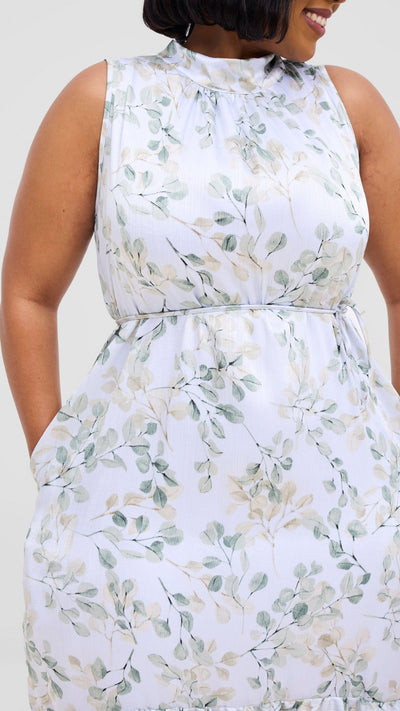 Vivo Samira Midi Dress - Grey / Olive Print - Shopzetu