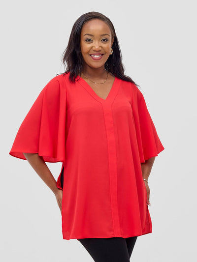 Vivo Hari Flared Sleeve Tunic - Red - Shopzetu