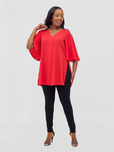 Vivo Hari Flared Sleeve Tunic - Red - Shopzetu