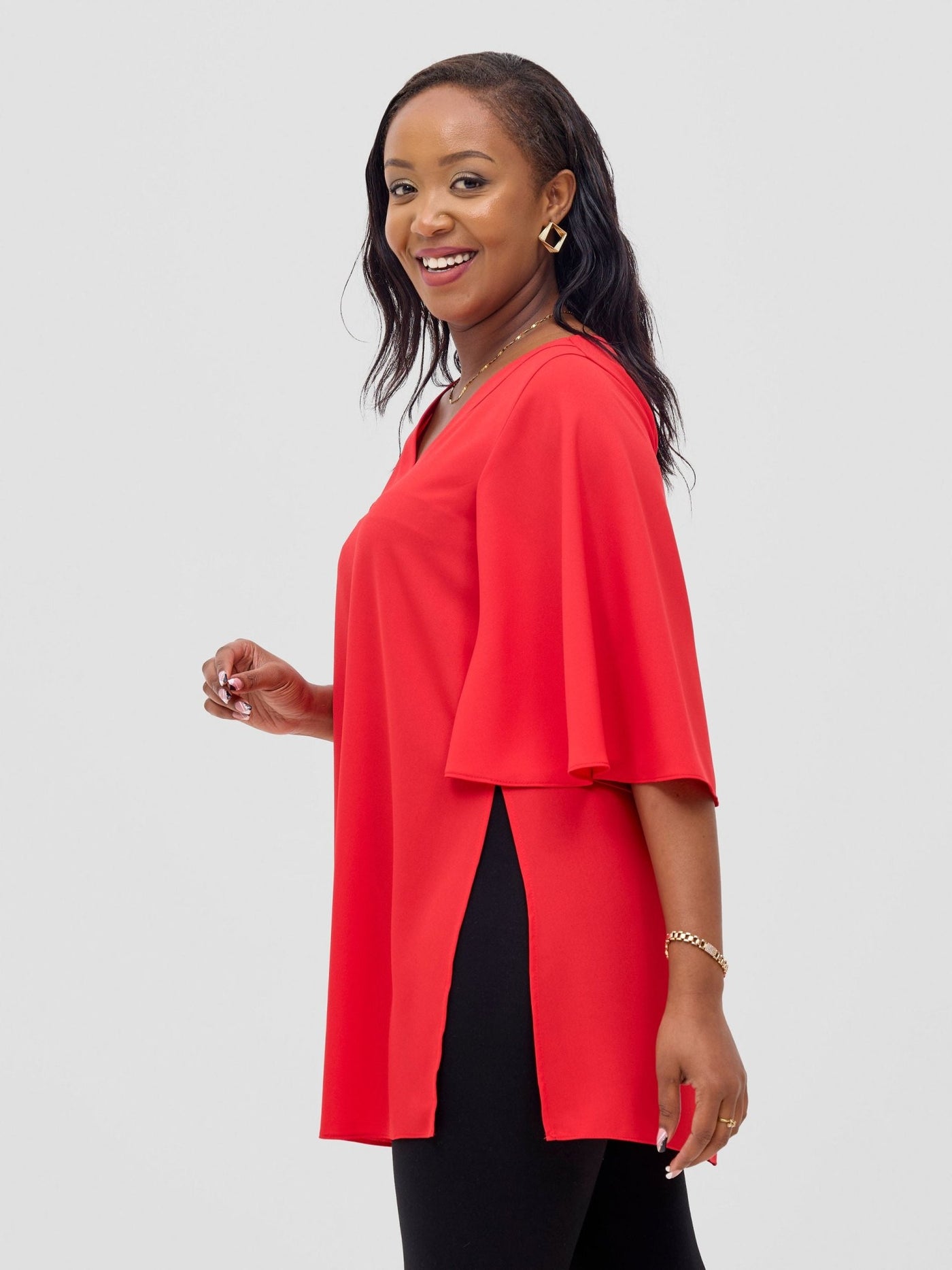 Vivo Hari Flared Sleeve Tunic - Red - Shopzetu