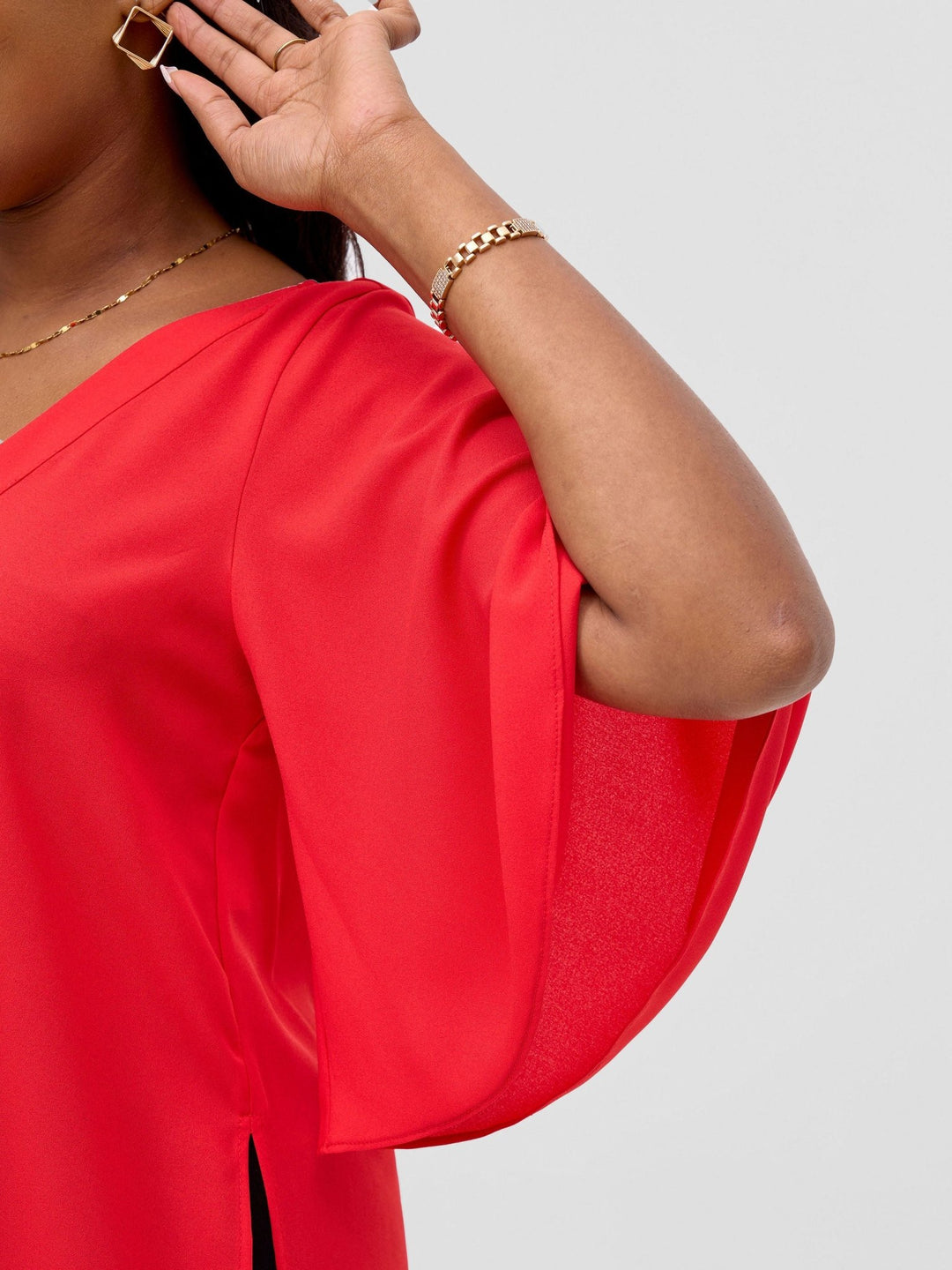 Vivo Hari Flared Sleeve Tunic - Red - Shopzetu