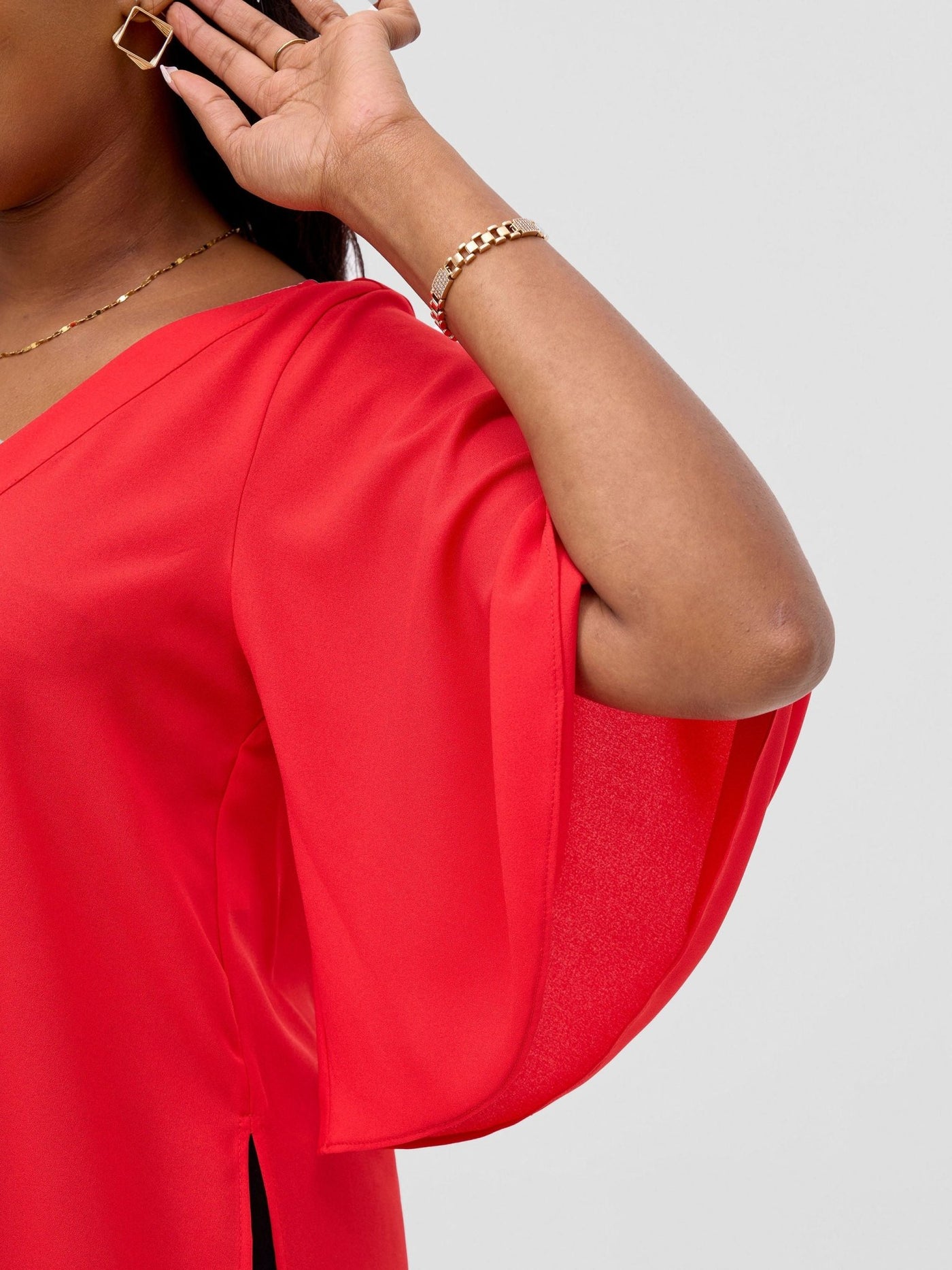 Vivo Hari Flared Sleeve Tunic - Red - Shopzetu