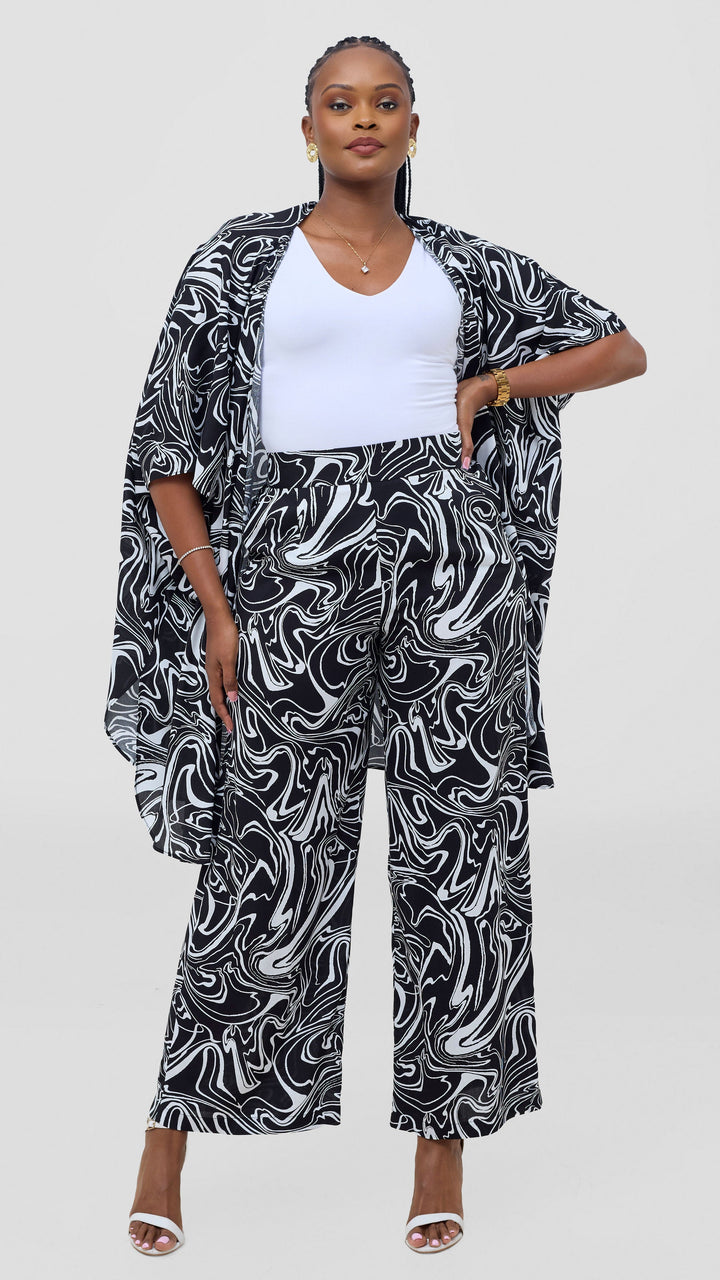 Vivo Samira Pants in Rayon - Black / White Print