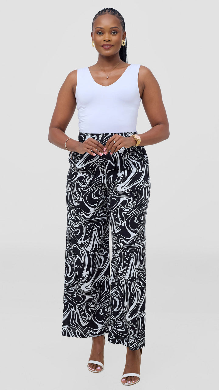Vivo Samira Pants in Rayon - Black / White Print