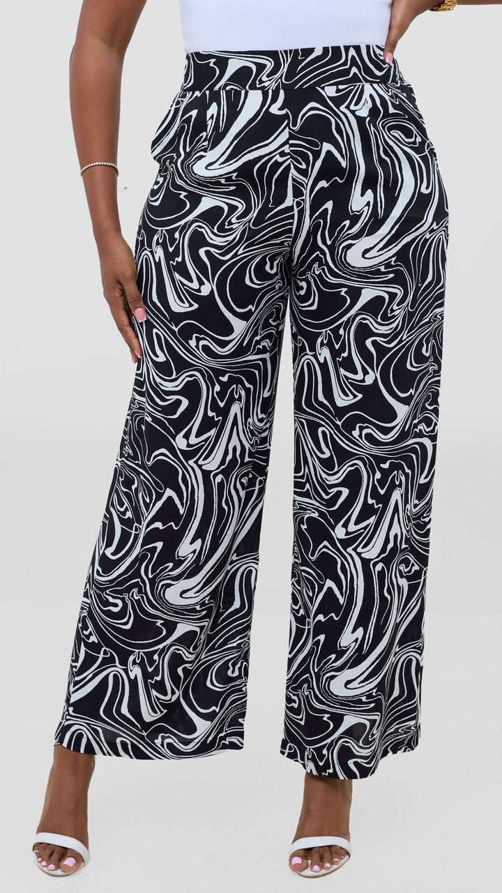 Vivo Samira Pants in Rayon - Black / White Print