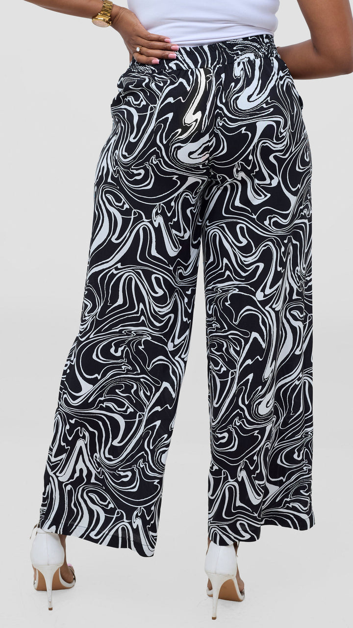 Vivo Samira Pants in Rayon - Black / White Print