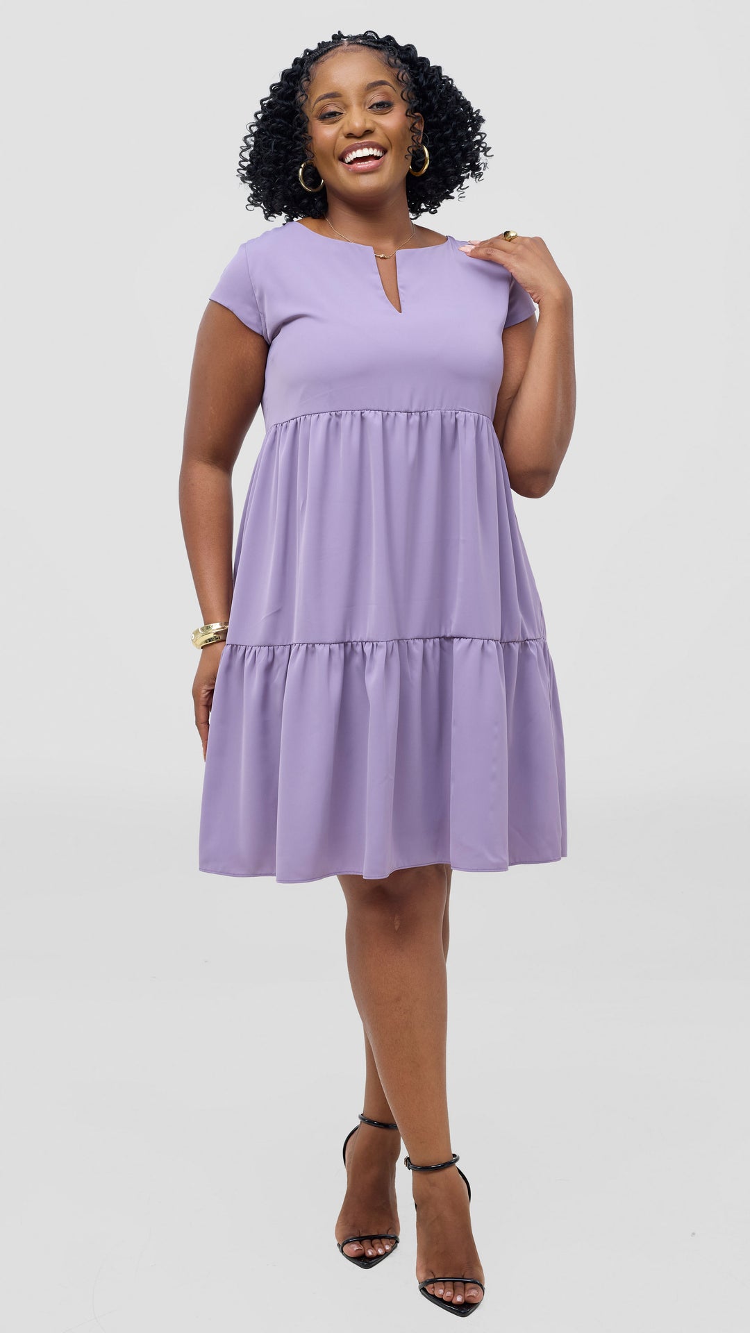 Vivo Pelia Round Neck Dress - Lilac