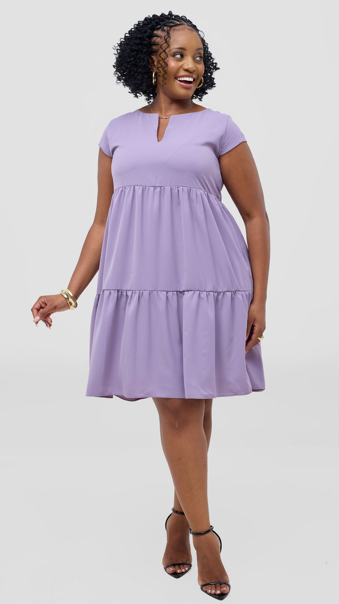 Vivo Pelia Round Neck Dress - Lilac